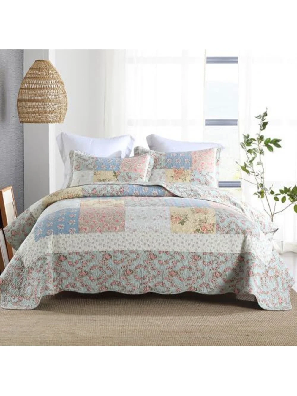 Floral Patchwork Quilt Set - Pastel Multi